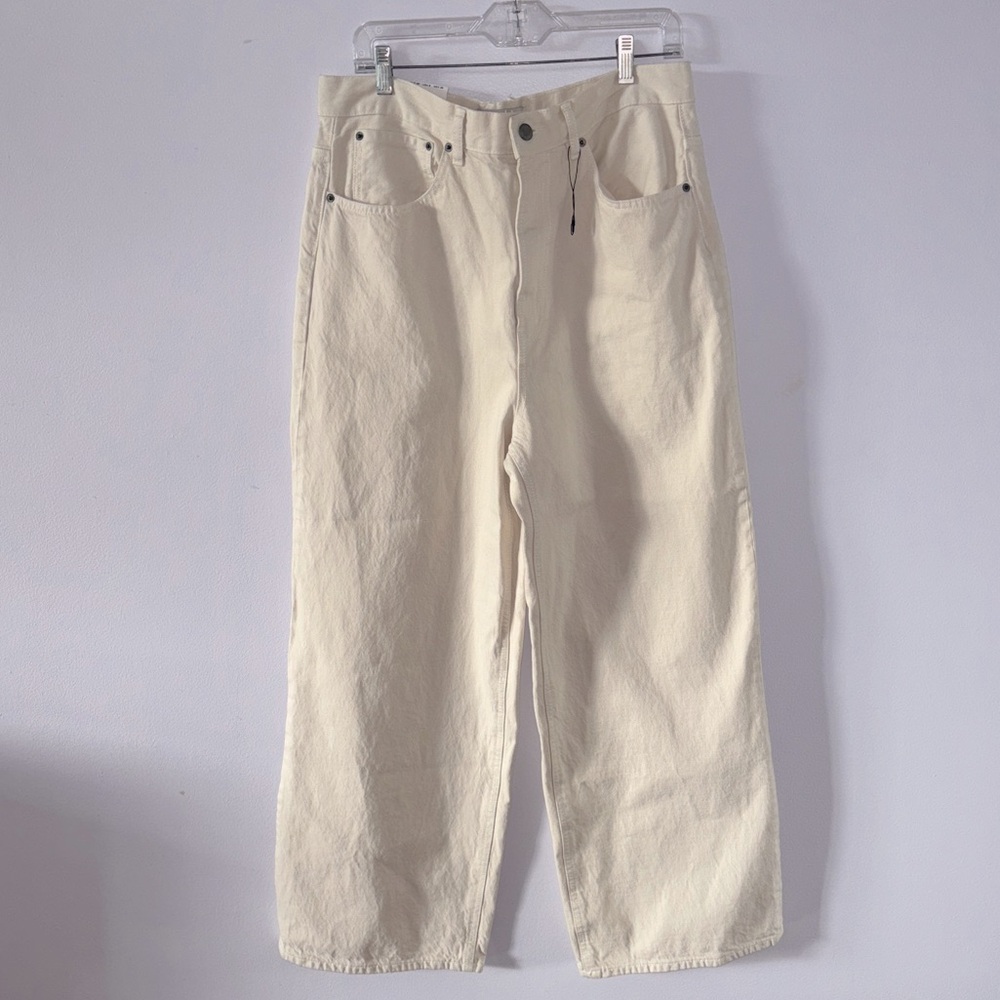 Zara The Mid Rise Loose Fit Denim Pant in Ecru Size 8 NWT